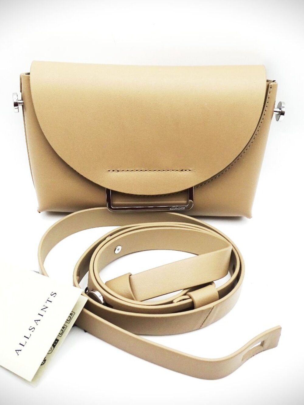 ALL SAINTS Francine Mink Brown Color Ganuine Leather Crossbody Bag
